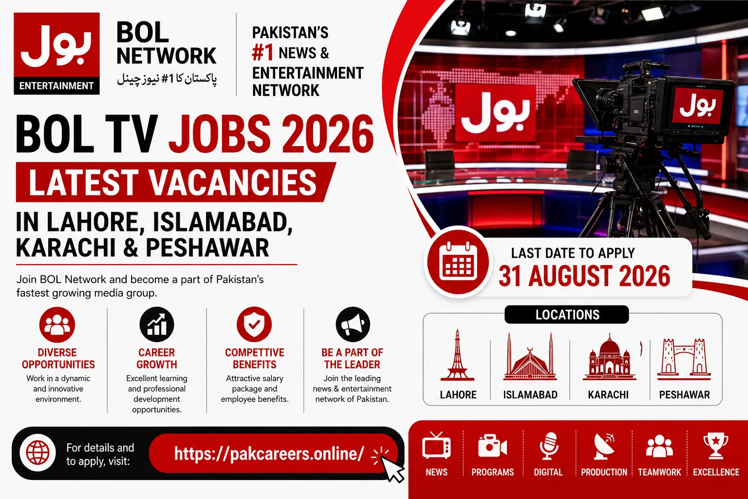BOL TV Jobs 2026 – Latest Vacancies in Lahore, Islamabad, Karachi & Peshawar